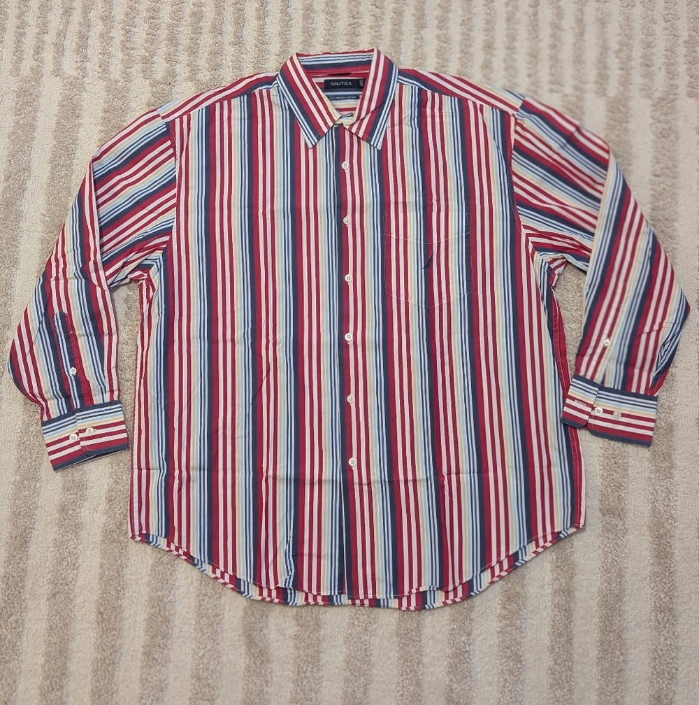 Nautica Multicolor Vertical Striped Men's Shirt Size XL